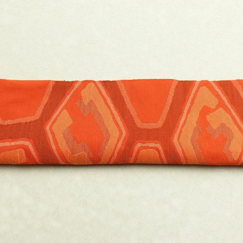 名古屋帯 六通柄 良品 正絹 幾何学柄・抽象柄 松葉仕立て 橙_画像13
