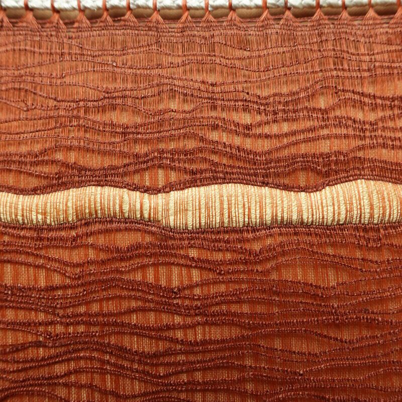 袋帯 太鼓柄 良品 夏用 すくい織 一般用 正絹 幾何学柄・抽象柄 茶_画像6