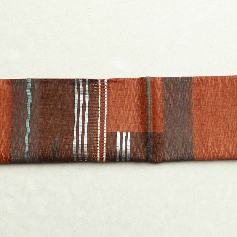 袋帯 太鼓柄 良品 夏用 すくい織 一般用 正絹 幾何学柄・抽象柄 茶_画像18