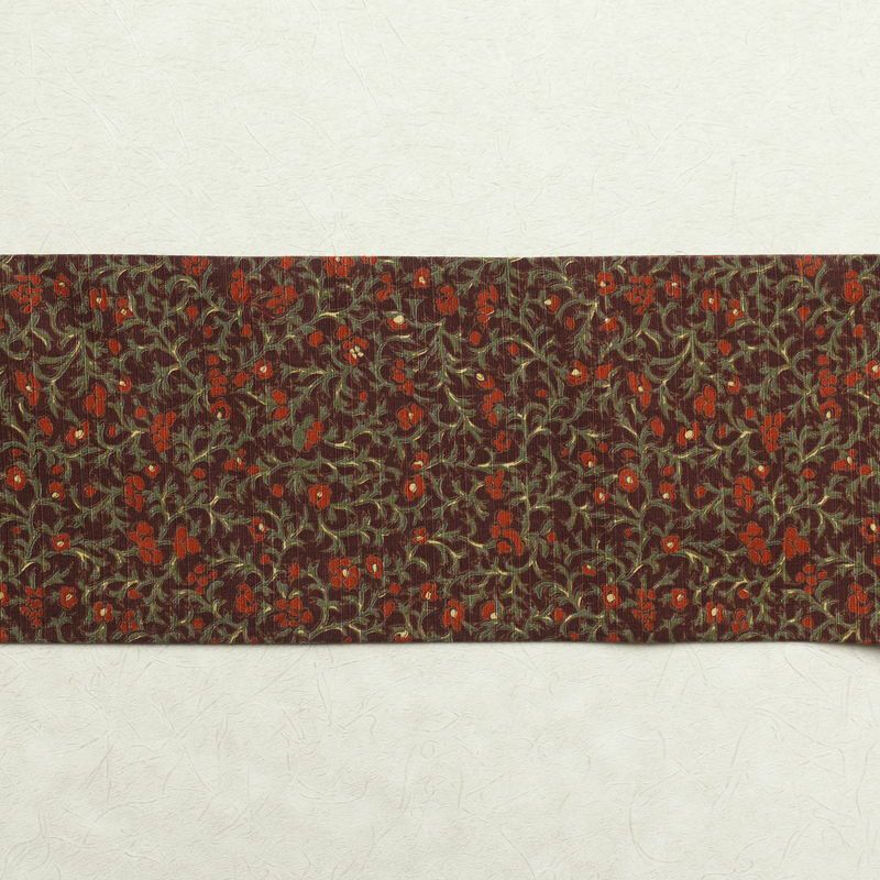 名古屋帯 全通柄 美品 綿 花柄 名古屋仕立て 小豆・エンジ_画像13