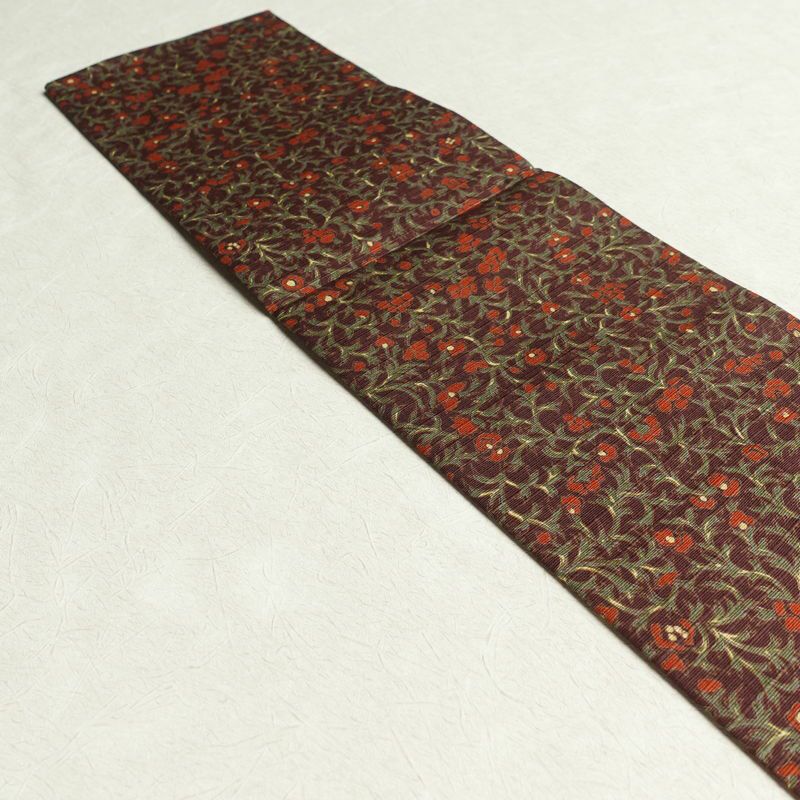 名古屋帯 全通柄 美品 綿 花柄 名古屋仕立て 小豆・エンジ_画像15