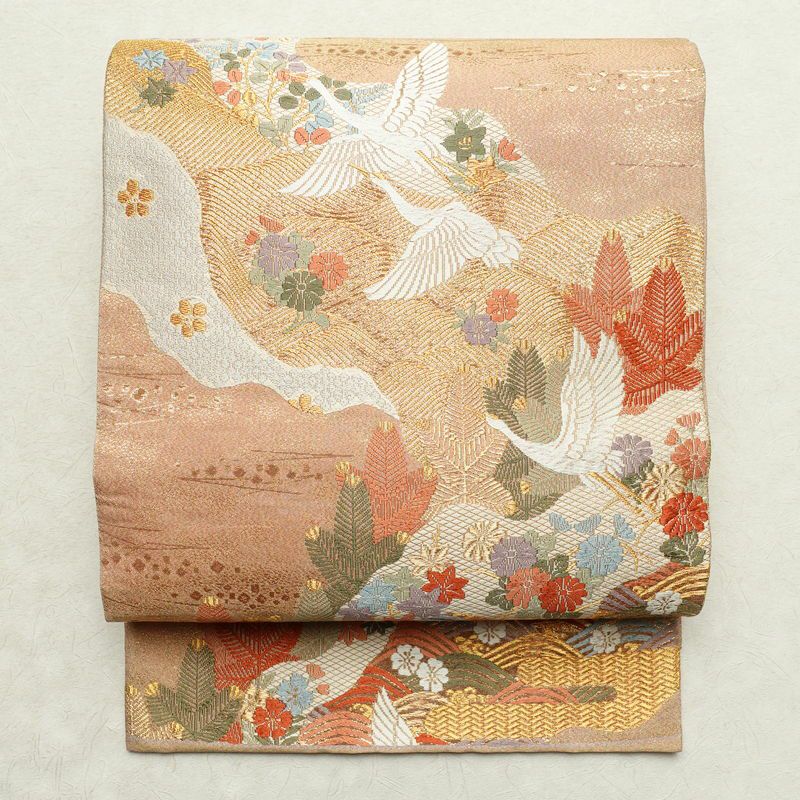 袋帯 本金二重箔 扇面花鳥 文六通柄 良品 フォーマル用 正絹 古典柄 箔