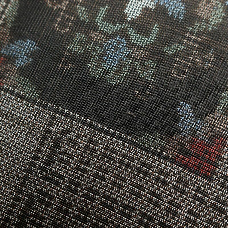 紬 しつけ糸付き 正絹 幾何学柄・抽象柄 袷仕立て 身丈160.5cm 裄丈63.5cm 紬着物 茶_画像10