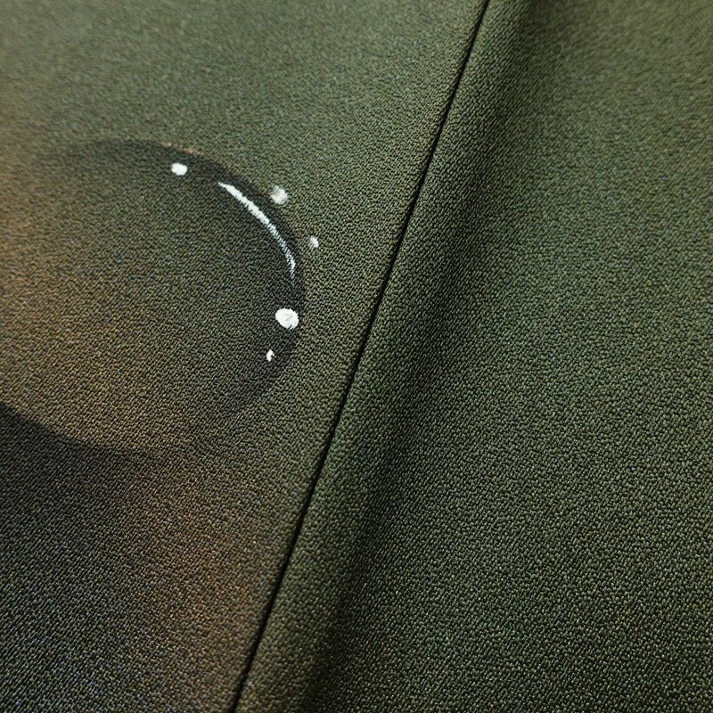 付け下げ 正絹 幾何学柄・抽象柄 袷仕立て 身丈160cm 裄丈66cm 附下 着物 緑・うぐいす色_画像8