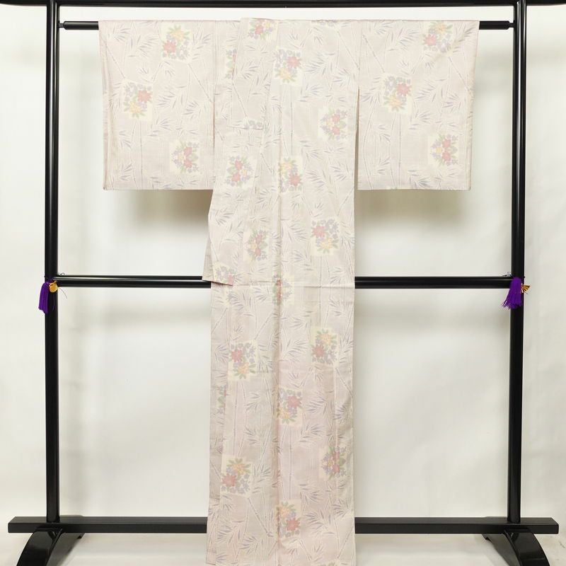 大島紬 良品 証紙なし 正絹 木の葉・植物柄 袷仕立て 身丈163.5cm 裄丈68.5cm 白_画像2