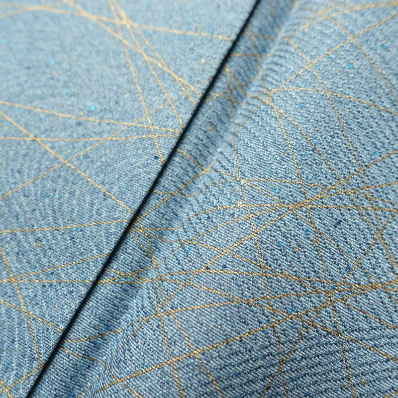 訪問着 正絹 木の葉・植物柄 袷仕立て 身丈154.5cm 裄丈63cm 箔 金彩 フォーマル 着物 青・紺_画像7