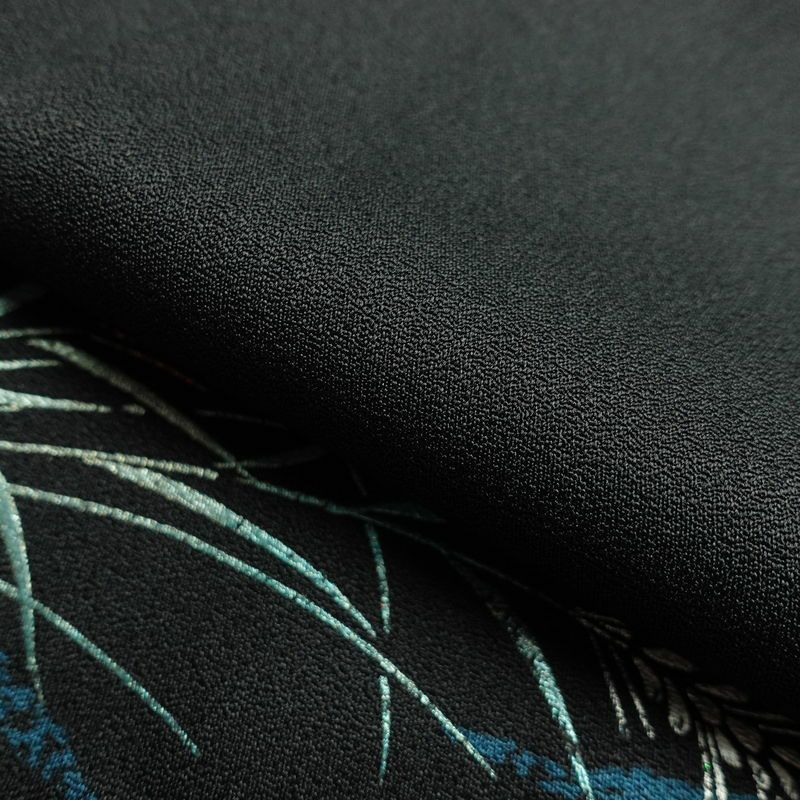 訪問着 良品 しつけ糸付き 正絹 木の葉・植物柄 袷仕立て 身丈170cm 裄丈71cm 箔 附下 着物 黒_画像20