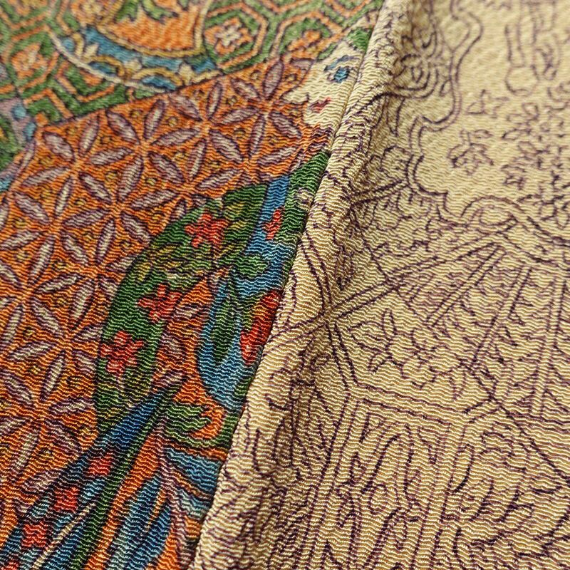 小紋 縮緬 正絹 幾何学柄・抽象柄 袷仕立て 身丈159.5cm 裄丈64cm 小紋着物 ベージュ_画像8