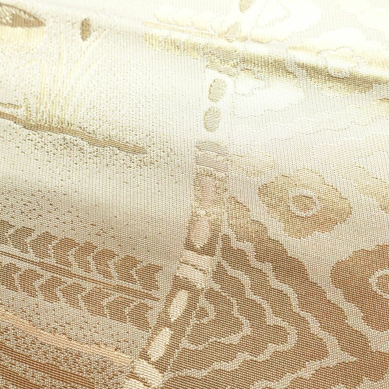 袋帯 六通柄 フォーマル用 正絹 風景柄 箔 ベージュ_画像6