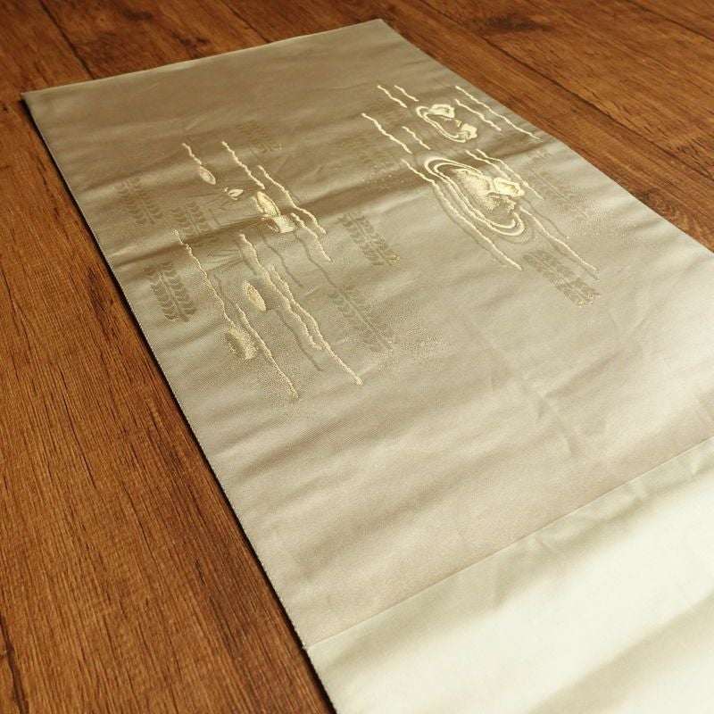 袋帯 六通柄 フォーマル用 正絹 風景柄 箔 ベージュ_画像17