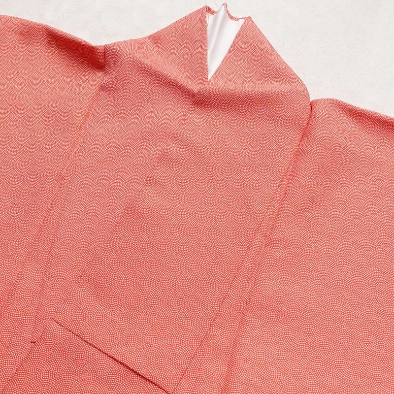 小紋 良品 鮫小紋 しつけ糸付き 正絹 古典柄 袷仕立て 身丈156.5cm 裄丈63.5cm 共八掛 小紋着物 橙_画像14