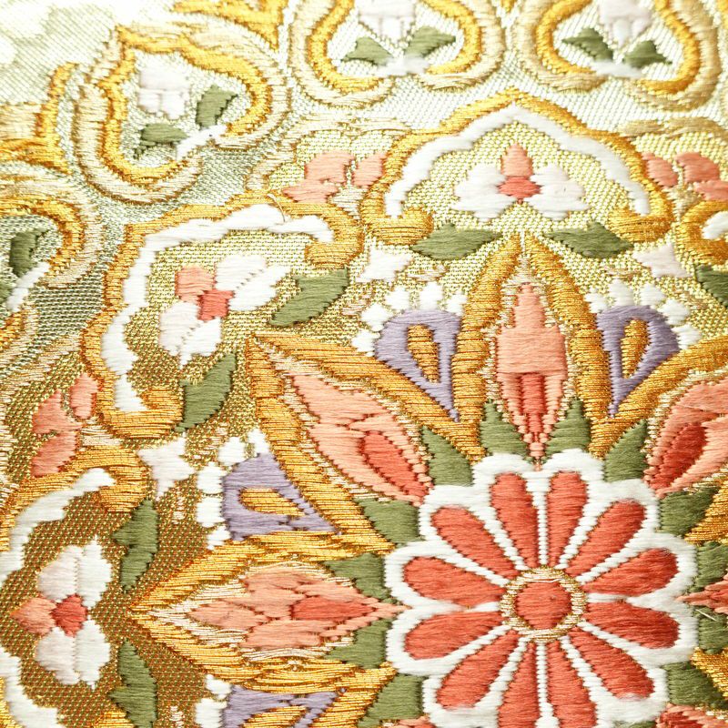 袋帯 六通柄 フォーマル用 正絹 幾何学柄・抽象柄 箔 緑・うぐいす色_画像4