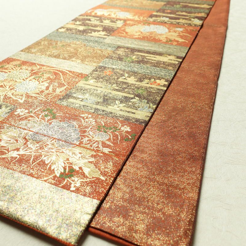 袋帯 佐賀錦本金箔 月匠苑 六通柄 美品 フォーマル用 正絹 古典柄 箔 橙_画像9
