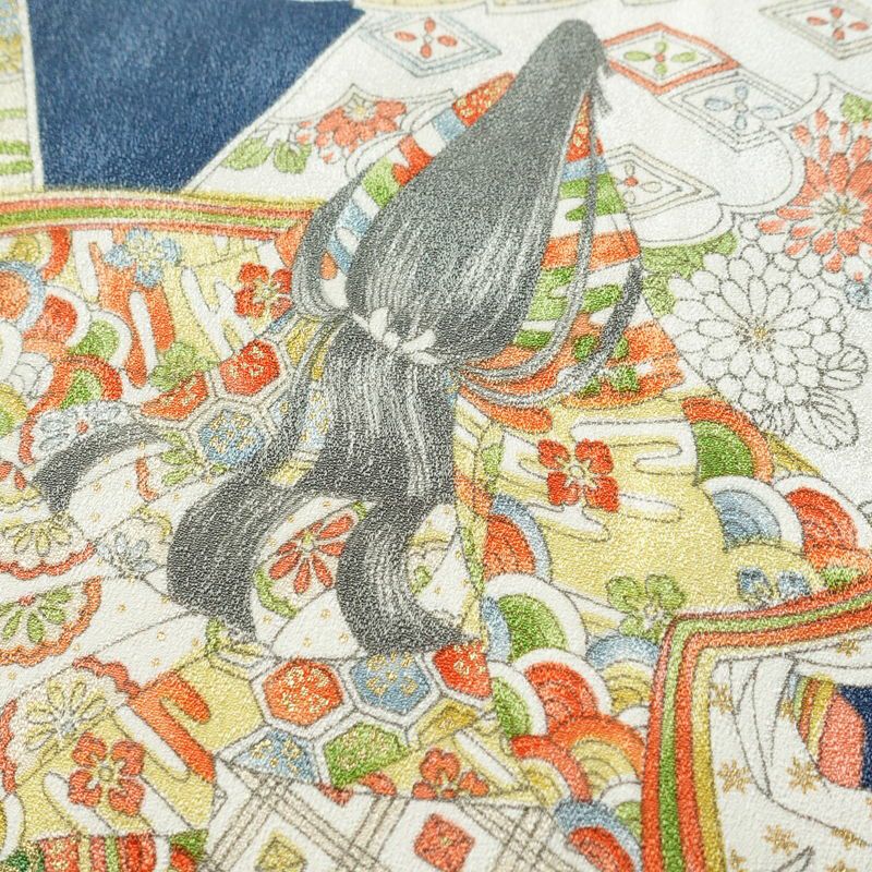 小紋 良品 正絹 人物・動物柄 袷仕立て 身丈155.5cm 裄丈66cm 金彩 小紋着物 青・紺_画像6