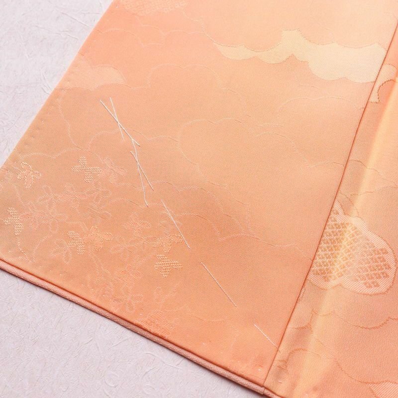 色無地 一つ紋付き 正絹 古典柄 袷仕立て 身丈158.5cm 裄丈65cm 一部しつけ糸付き ぼかし 橙_画像9