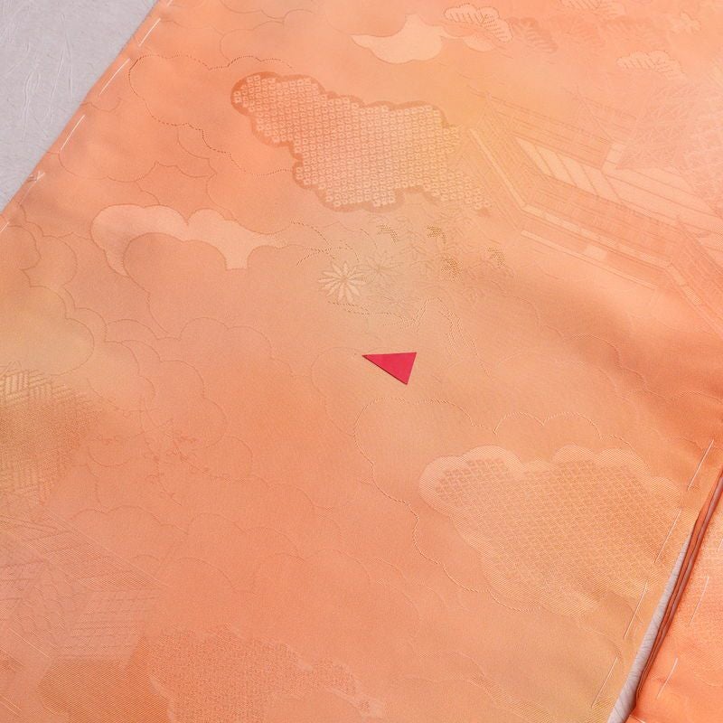 色無地 一つ紋付き 正絹 古典柄 袷仕立て 身丈158.5cm 裄丈65cm 一部しつけ糸付き ぼかし 橙_画像15