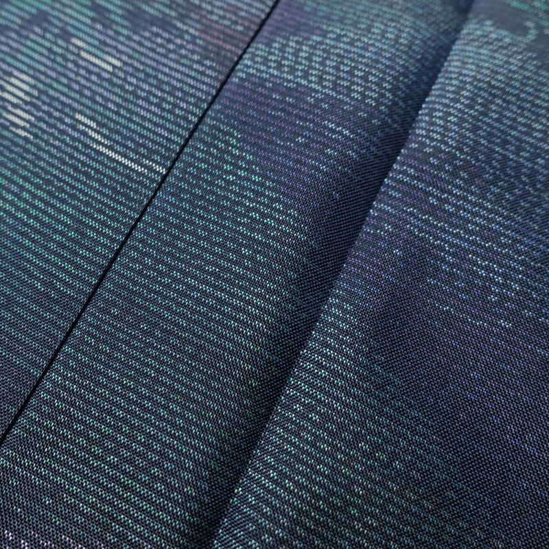 大島紬 良品 証紙あり しつけ糸付き 正絹 蝶・昆虫柄 袷仕立て 身丈163.5cm 裄丈64.5cm 着物 青・紺_画像7