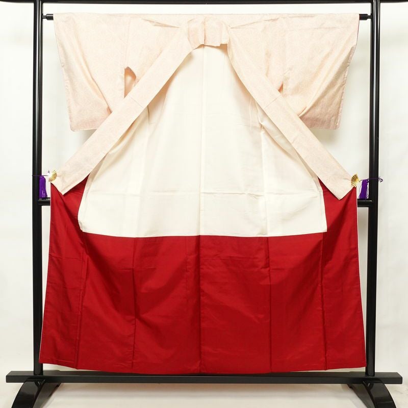 紬 正絹 麻の葉柄 袷仕立て 身丈157cm 裄丈63.5cm 紬着物 クリーム_画像3