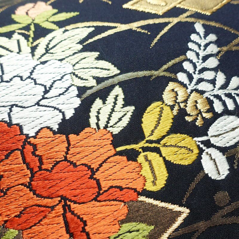 袋帯 六通柄 フォーマル用 正絹 古典柄 菊 刺繍 青・紺_画像5