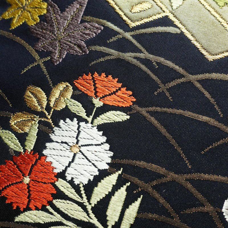 袋帯 六通柄 フォーマル用 正絹 古典柄 菊 刺繍 青・紺_画像6