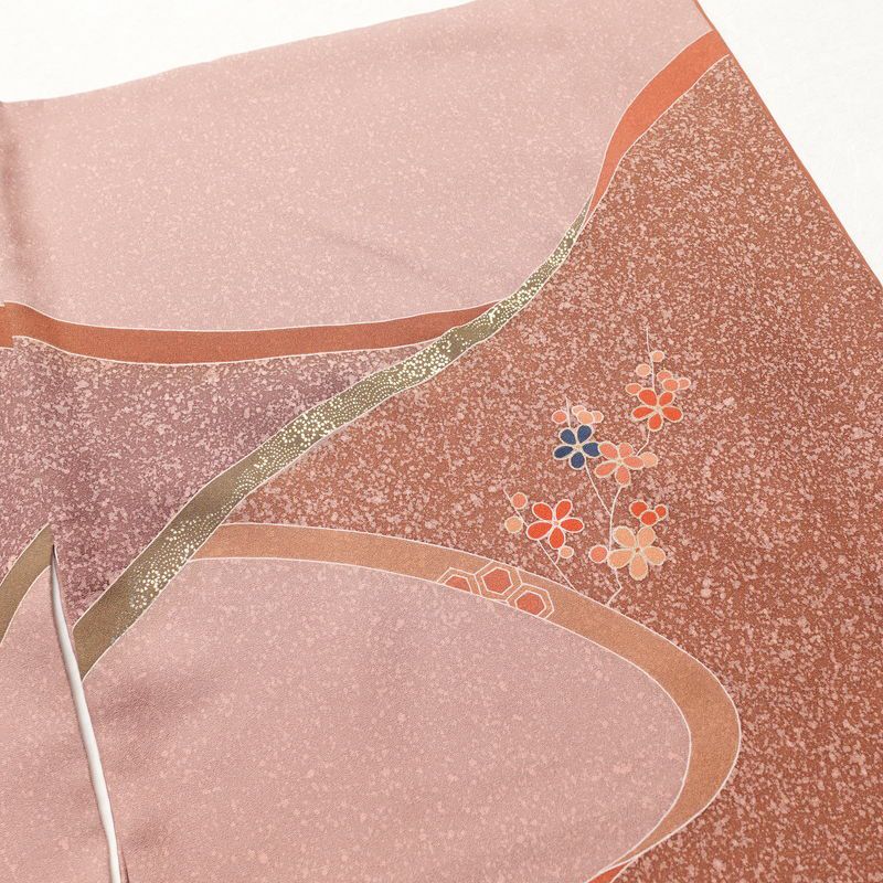 訪問着 正絹 古典柄 袷仕立て 身丈167cm 裄丈70cm 箔 刺繍 金彩 着物 フォーマル 小豆・エンジ_画像12