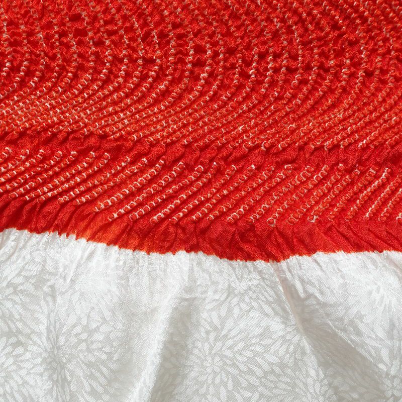 帯揚げ 良品 絞り 正絹 菊 ぼかし 流水・波柄 おびあげ 赤・朱_画像4