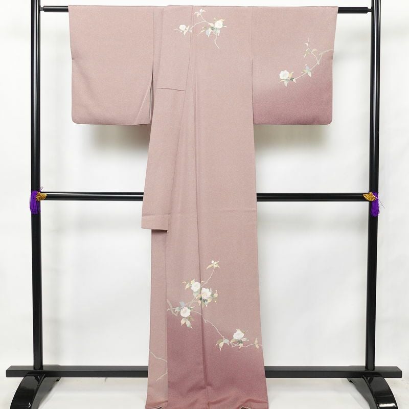 訪問着 良品 正絹 花柄 袷仕立て 身丈168cm 裄丈68cm フォーマル 着物 ピンク_画像2