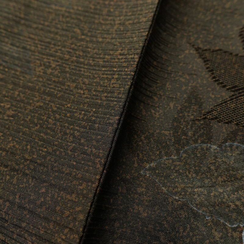 付け下げ しつけ糸付き 正絹 木の葉・植物柄 袷仕立て 身丈159cm 裄丈68cm 附下 着物 茶_画像8