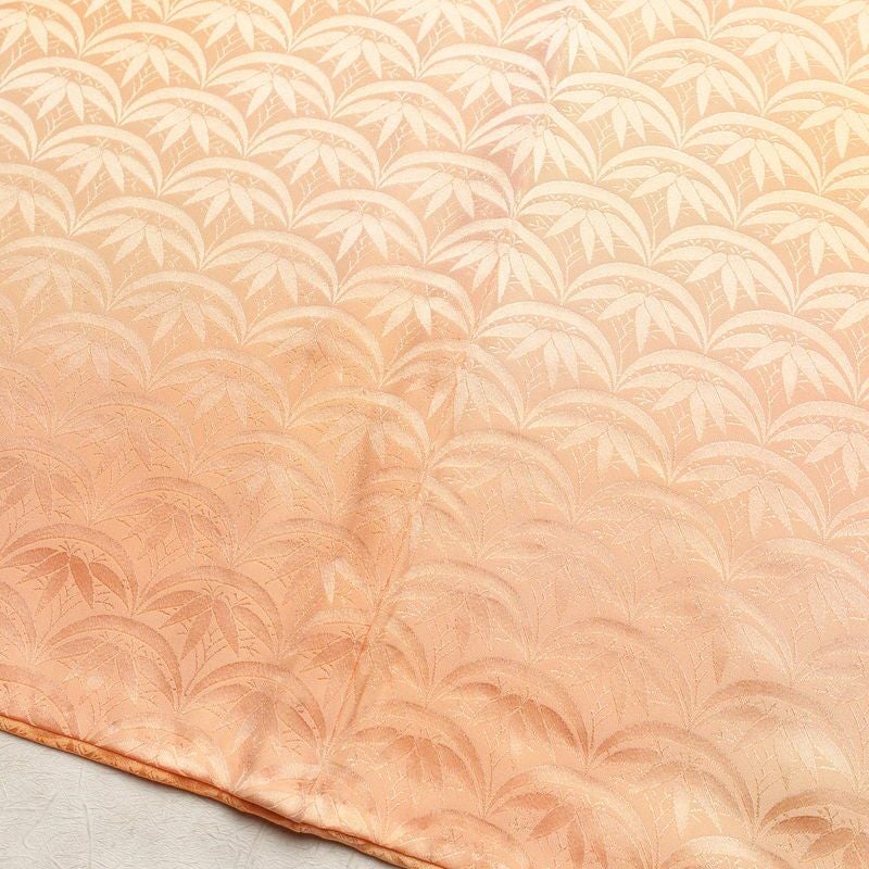 色無地 正絹 木の葉・植物柄 袷仕立て 身丈159cm 裄丈65cm 一部しつけ糸付き 着物 橙_画像9