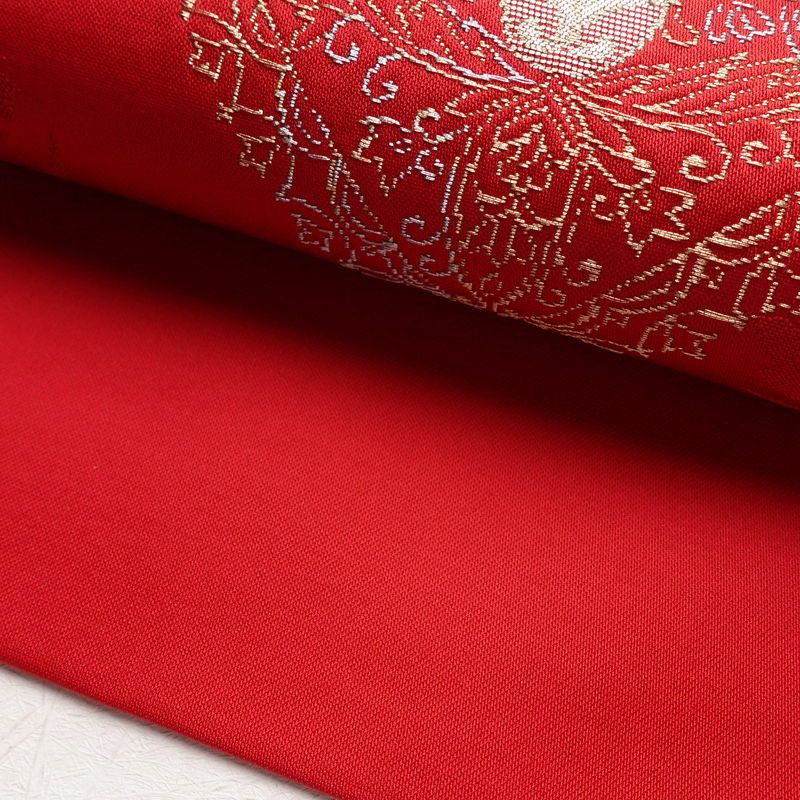 名古屋帯 太鼓柄 ポリエステル 幾何学柄・抽象柄 名古屋仕立て 赤・朱_画像8