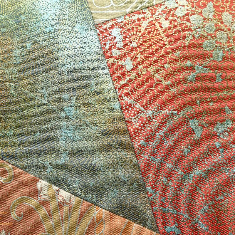 袋帯 本場大島紬 全通柄 良品 証紙あり 切嵌 切りばめ フォーマル用 正絹 古典柄 箔 多色使い_画像3