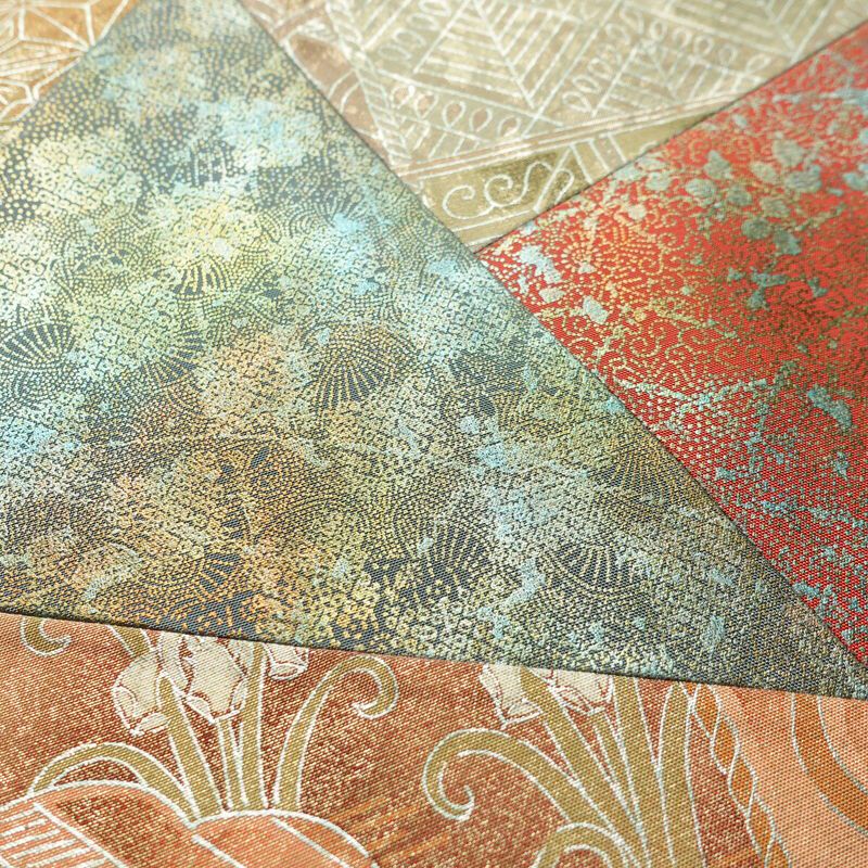 袋帯 本場大島紬 全通柄 良品 証紙あり 切嵌 切りばめ フォーマル用 正絹 古典柄 箔 多色使い_画像7