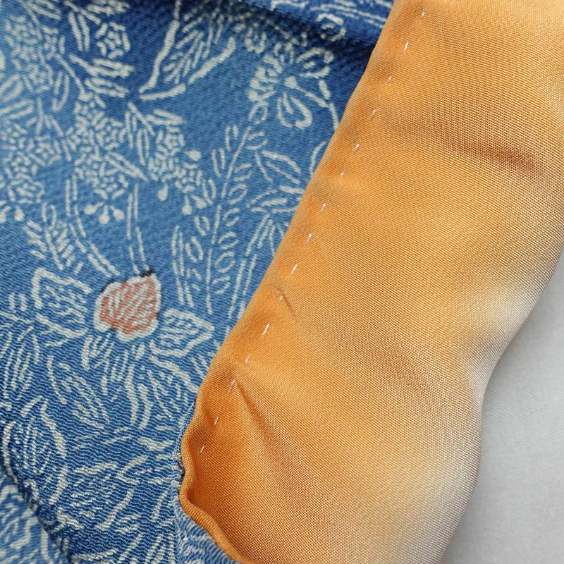 小紋 縮緬 正絹 木の葉・植物柄 袷仕立て 身丈157cm 裄丈63.5cm 小紋着物 青・紺_画像13