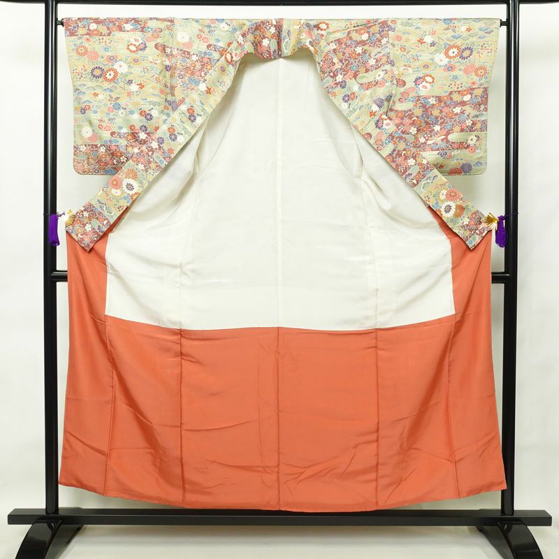 小紋 正絹 古典柄 袷仕立て 身丈155.5cm 裄丈66cm 金彩 着物 多色使い_画像3