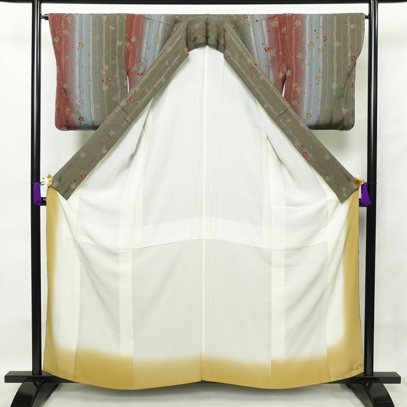 小紋 しつけ糸付き 縮緬 正絹 花柄 袷仕立て 身丈159.5cm 裄丈65.5cm 小紋着物 多色使い_画像3