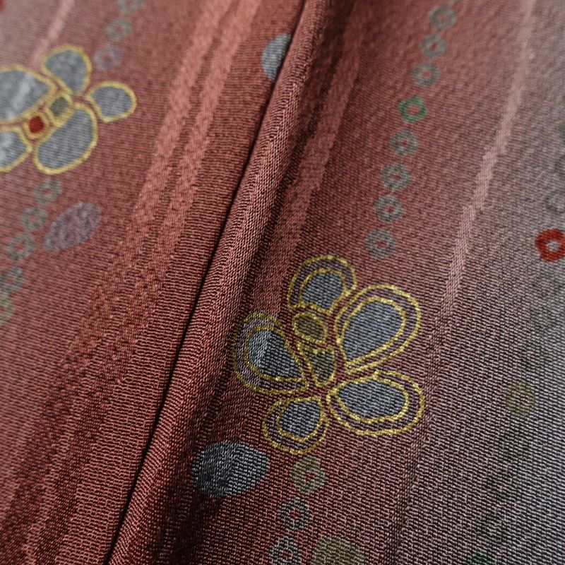 小紋 しつけ糸付き 縮緬 正絹 花柄 袷仕立て 身丈159.5cm 裄丈65.5cm 小紋着物 多色使い_画像8