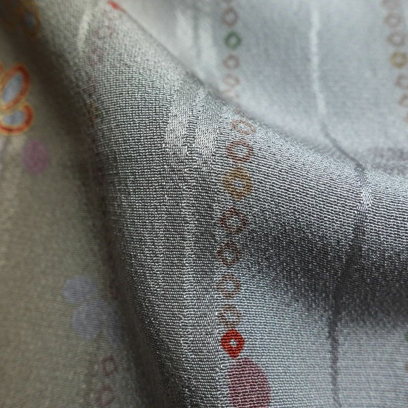 小紋 しつけ糸付き 縮緬 正絹 花柄 袷仕立て 身丈159.5cm 裄丈65.5cm 小紋着物 多色使い_画像21