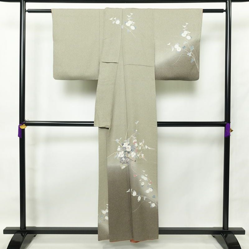 訪問着 良品 正絹 木の葉・植物柄 袷仕立て 身丈156cm 裄丈64cm フォーマル 着物 緑・うぐいす色_画像2