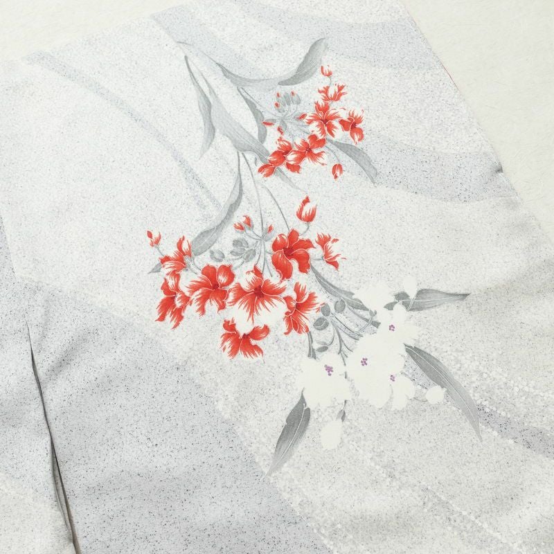 小紋 しつけ糸付き 正絹 花柄 袷仕立て 身丈161cm 裄丈65cm 小紋着物 グレー_画像10