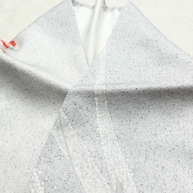 小紋 しつけ糸付き 正絹 花柄 袷仕立て 身丈161cm 裄丈65cm 小紋着物 グレー_画像13