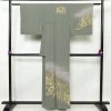 付け下げ 縮緬 正絹 風景柄 袷仕立て 身丈158cm 裄丈69cm 箔 一部しつけ糸付き 緑・うぐいす色_画像2
