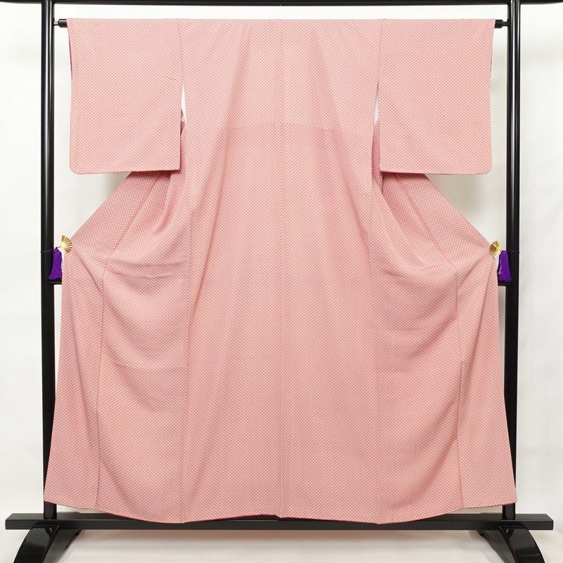 江戸小紋 やまと謹製 縮緬 正絹 古典柄 袷仕立て 身丈155cm 裄丈65.5cm 小紋 着物 ピンク_画像1