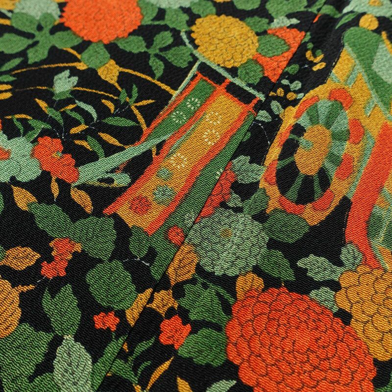 小紋 しつけ糸付き 縮緬 正絹 古典柄 袷仕立て 身丈160.8cm 裄丈64cm 小紋着物 黒_画像7