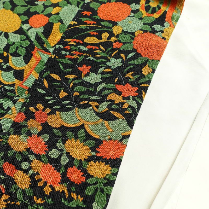 小紋 しつけ糸付き 縮緬 正絹 古典柄 袷仕立て 身丈160.8cm 裄丈64cm 小紋着物 黒_画像15