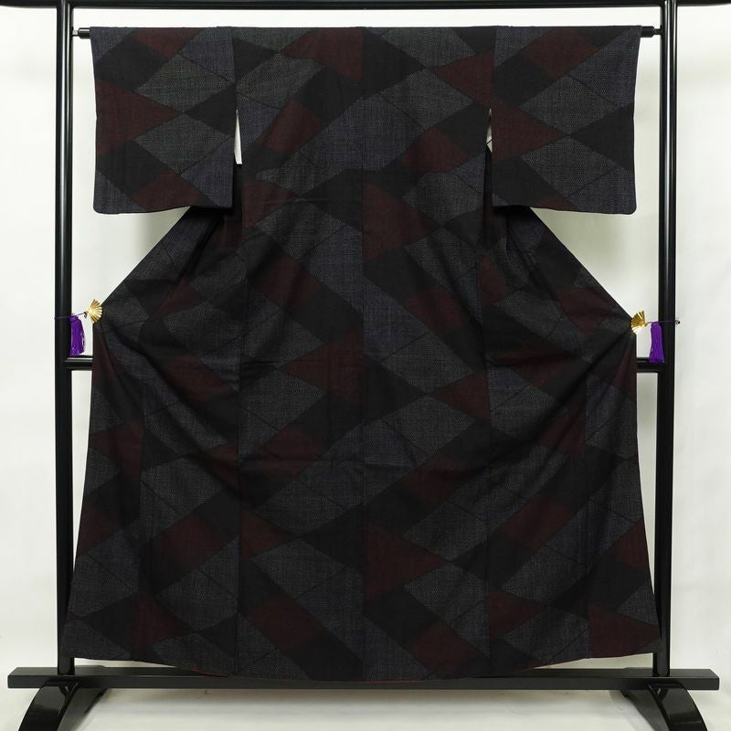 紬 正絹 幾何学柄・抽象柄 袷仕立て 身丈156cm 裄丈63.5cm 多色使い_画像1
