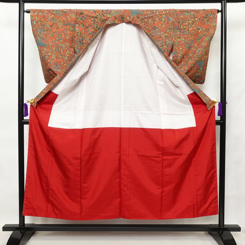 紬 良品 後染め 正絹 幾何学柄・抽象柄 袷仕立て 身丈153cm 裄丈64cm 茶_画像3