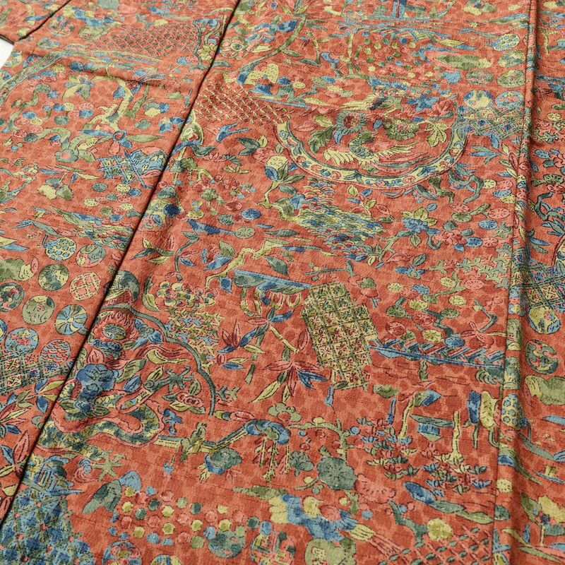 紬 良品 後染め 正絹 幾何学柄・抽象柄 袷仕立て 身丈153cm 裄丈64cm 茶_画像5