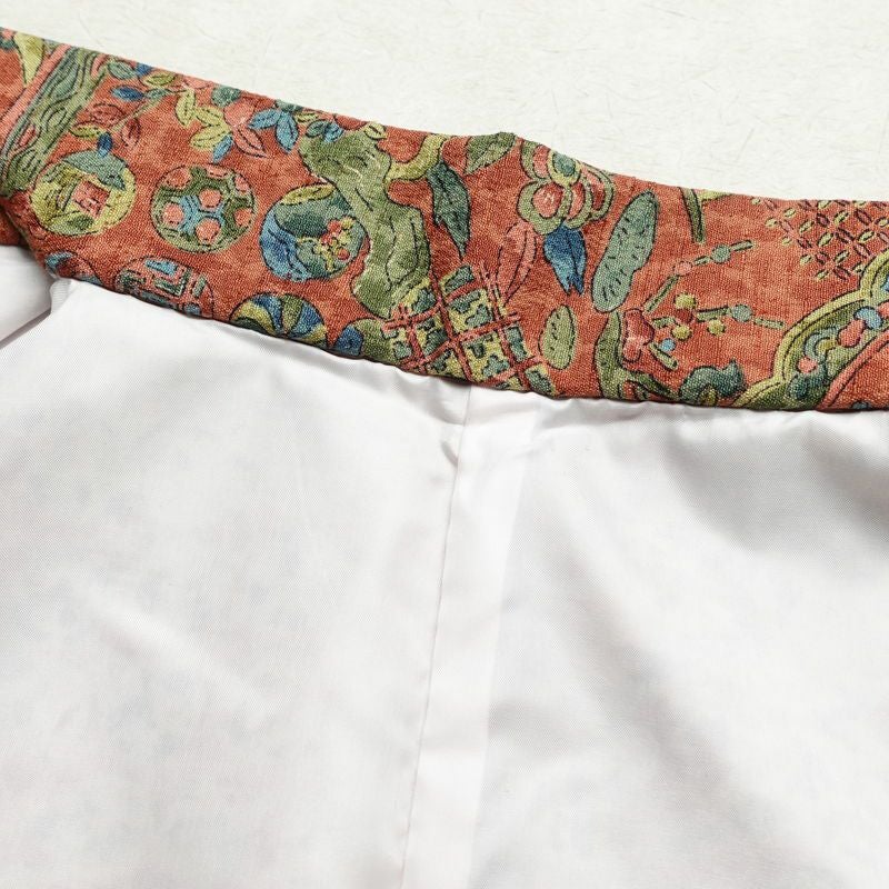 紬 良品 後染め 正絹 幾何学柄・抽象柄 袷仕立て 身丈153cm 裄丈64cm 茶_画像19