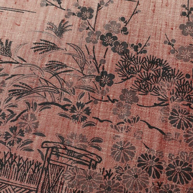 紬 良品 小紋柄 正絹 風景柄 袷仕立て 身丈159.5cm 裄丈64cm ピンク_画像6