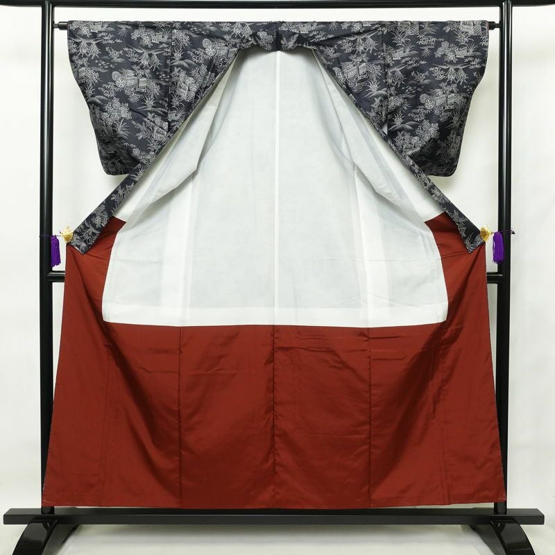 紬 しつけ糸付き 正絹 風景柄 袷仕立て 身丈156cm 裄丈64cm 青・紺_画像3